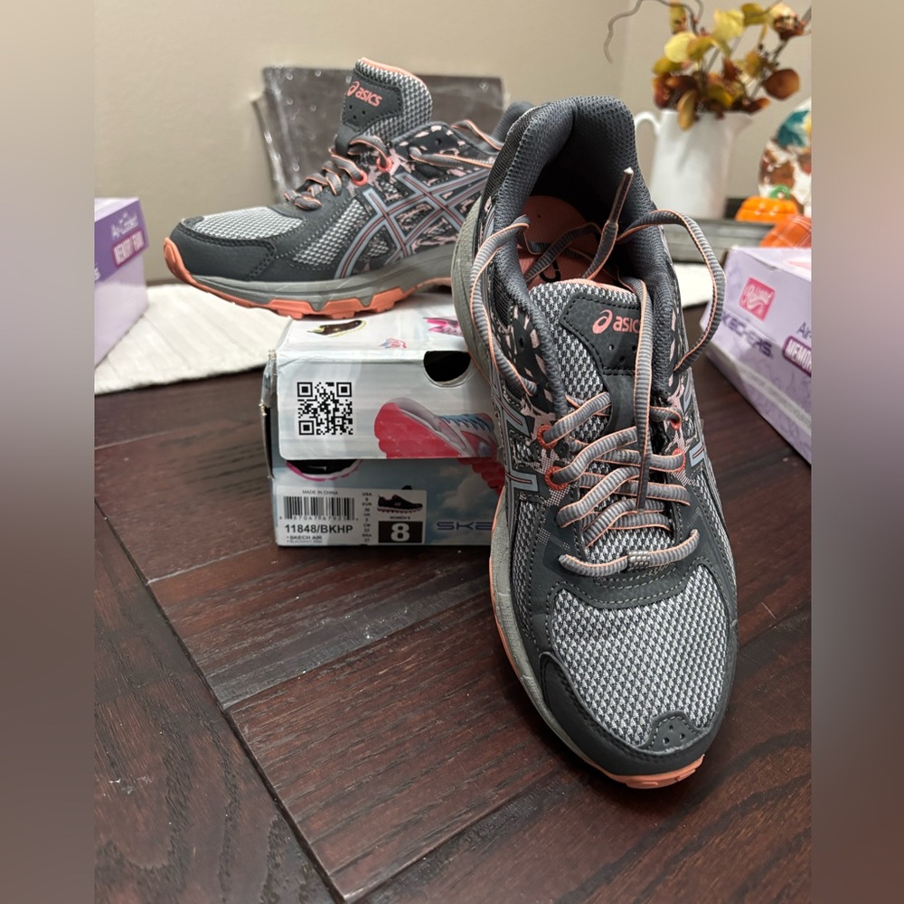 Asics Charcoal and Coral Athletic Sneakers